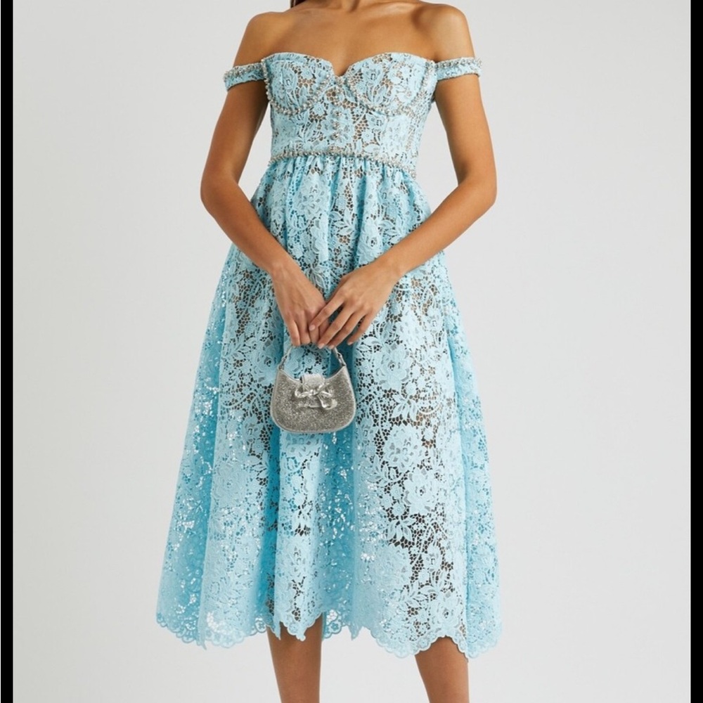 Self-Portrait Light Blue Lace A-Line Skirt
